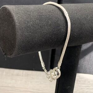 Silver Tone Heart Clasp Snake Chain Charm Bracelet 9 Inch 5201
